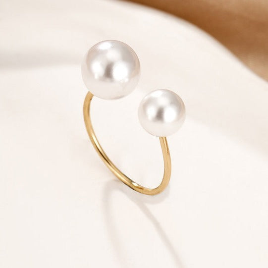 Alloy Simple Large And Small Pearls Open Adjustable Ring