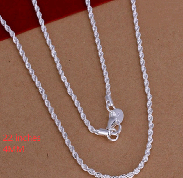 Silver-plated 2MM twisted rope twist necklace