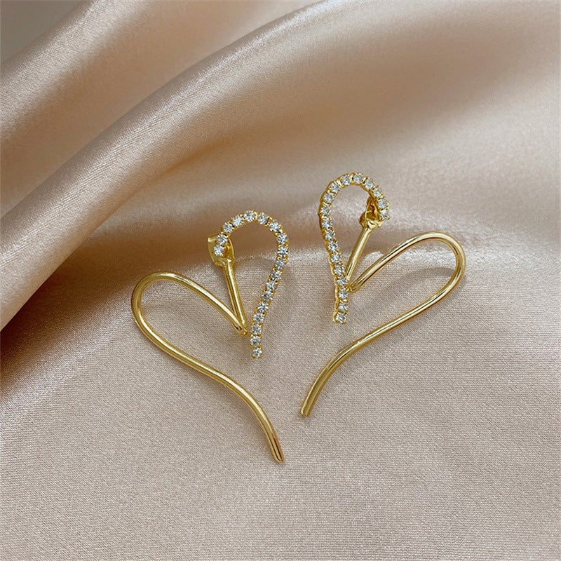 Silver Needle Design Love Stud Earrings Korean Temperament Net Red Earrings