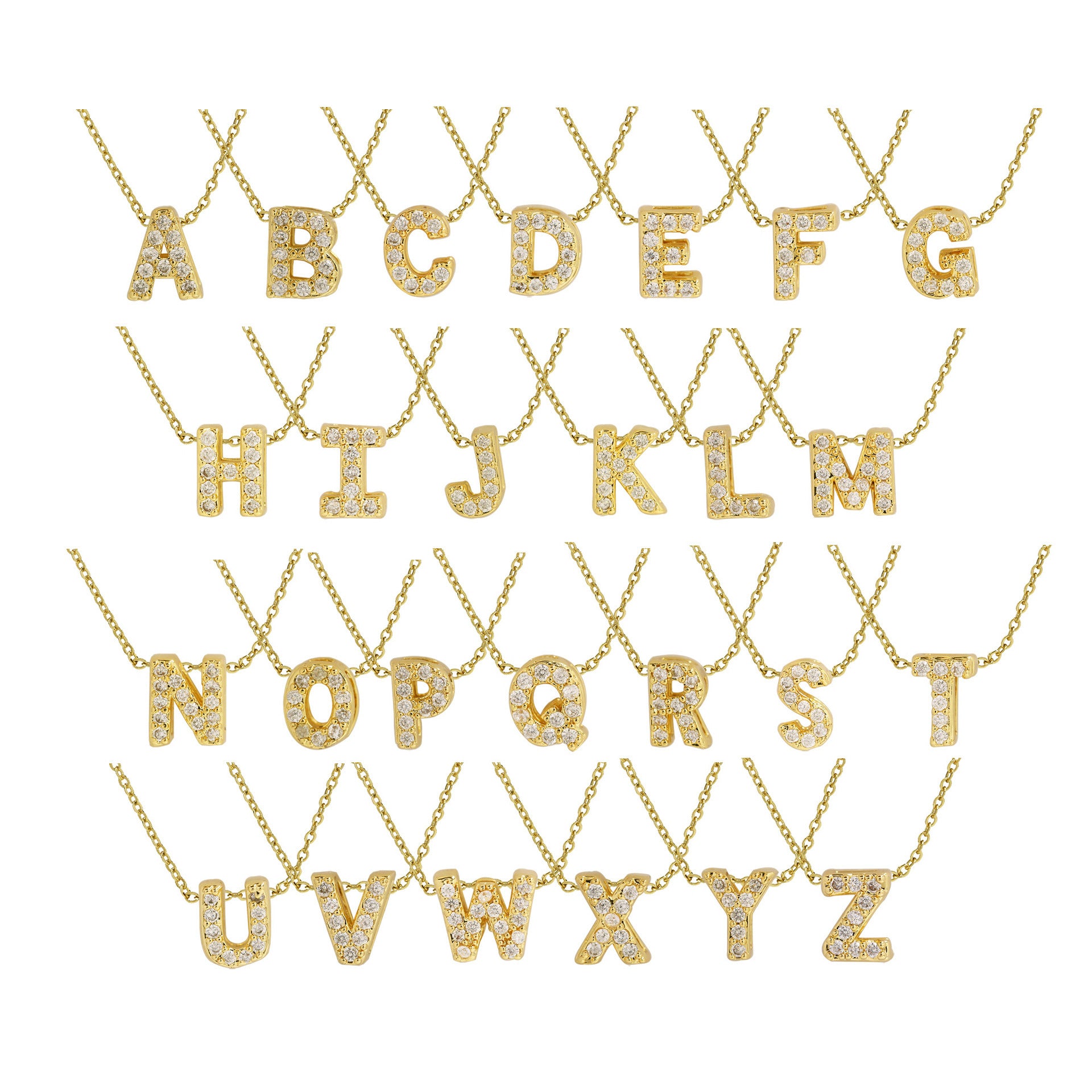 Gold Micro Inlaid With Diamond All-match Classic 26 English Letters Necklace Pendant