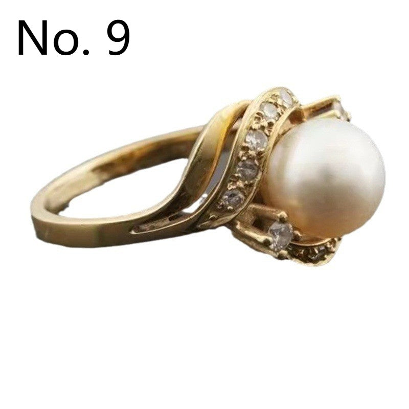 Vintage Fashionable Golden Rhinestone Zircon Pearl Ring