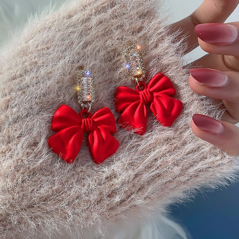 Red Black Color Bowknot Dangle Earrings For Girl Korean Sweet Women Fashion Jewelry