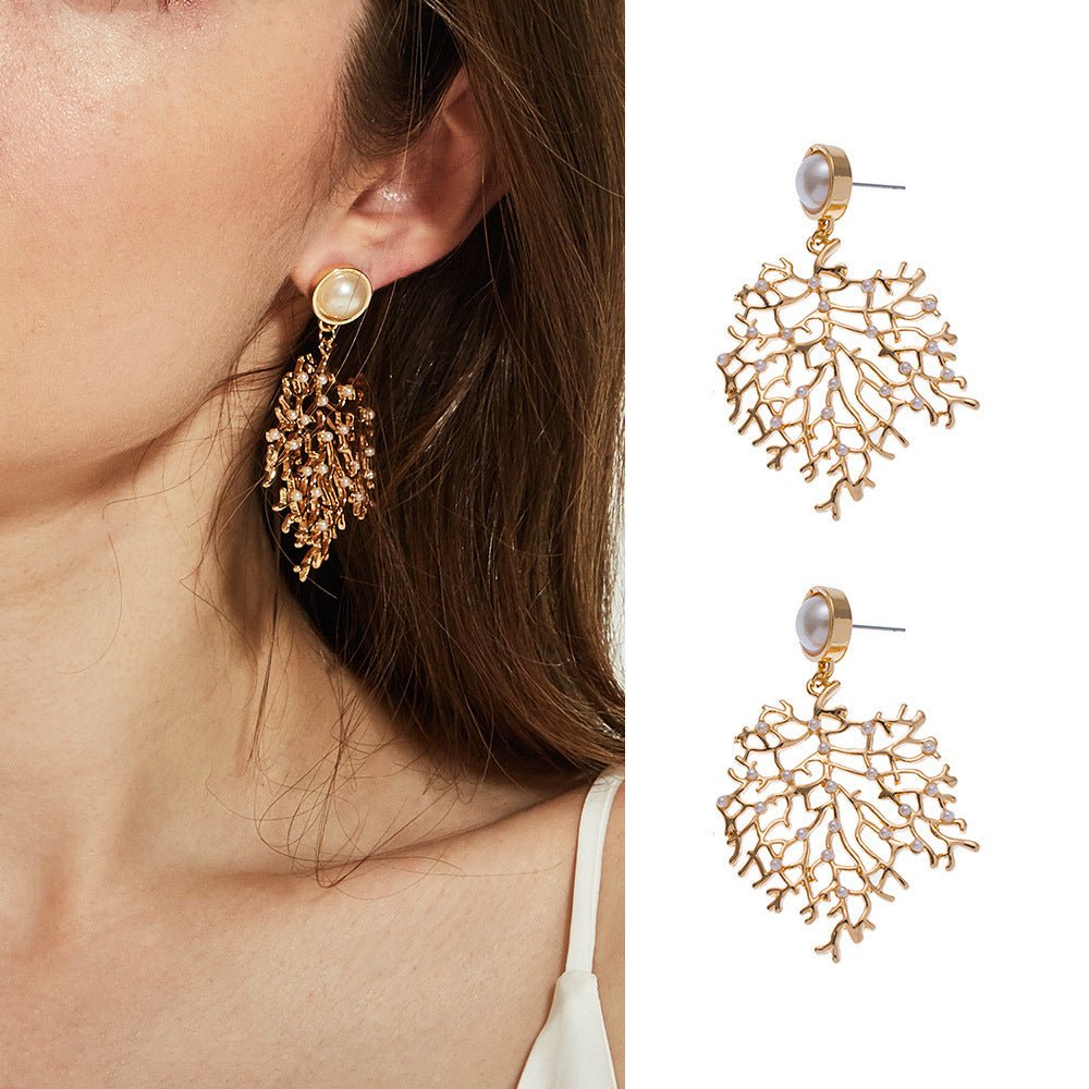 Coral Shape Alloy Earrings Women