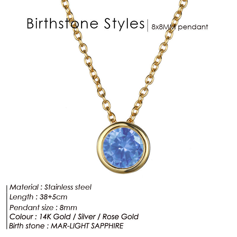 Birthstone Stainless Steel Zircon Necklace Women's Geometric