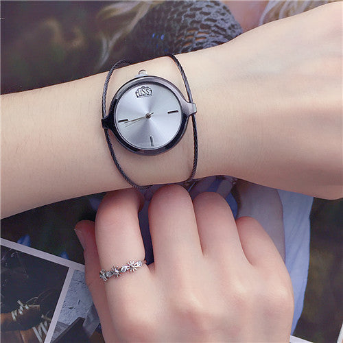 Retro Girls' Watch Round Single Steel Wire Bangle Watch