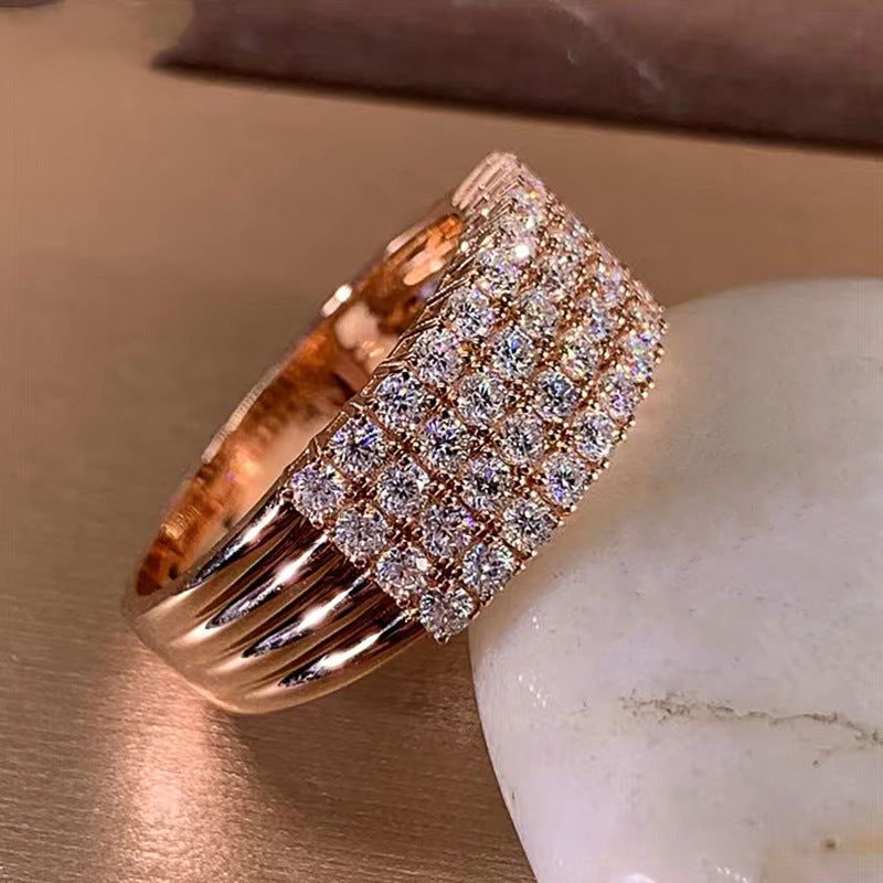 Inlaid Zircon Female Shiny Ring Geometry