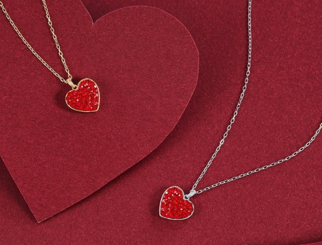 Temperament 925 Silver Diamond Small Red Heart Clavicle Chain